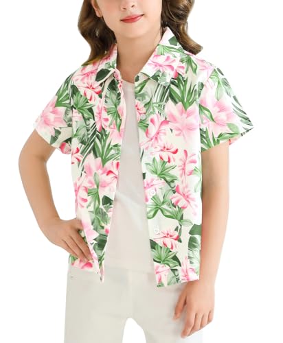 Boy Girl Hawaiian Shirt Tropical Button Down Blouse Summer Casual Beach Shirt Kid Short Sleeve Top Size 5-14 Years