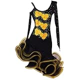 LIUHUO Black Long Sleeve Fishbone Dress Latin Dance Dress Party Show Women's 12D Embroidery