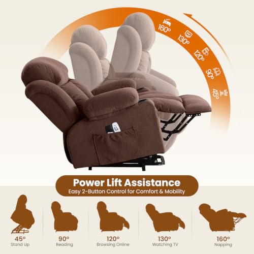 Image of BOSMILLER Electric Power Lift Recliner Chair Sofa with Massage and Heat for Elderly,Lift Chair with Cup Holder & Side Pockets for Living Room