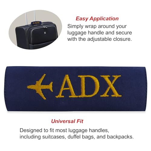 Personalized Luggage Handle Wrap Finder | Custom Embroidered Icon Monograms or Short Text ID Tag | Cover Identifier Marker for Suitcase or Bag | Grips Accessories for Travel by ACORD EU (Navy Blue)3