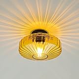 【 Vintage Design 】: The vintage ceiling light fixture made of handmade sophisticated amber glass, perfectly combination of metal finished in mate black. Soft, warm light refracts into beautiful patterns, creating a cozy and inviting ambiance 【Standar...