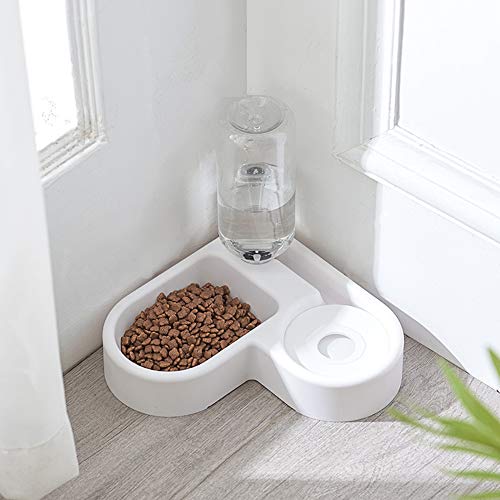 Dog Cat Double Bowls, Pet Food And Water Feeder Bowls With Automatic Water Bottle No-Spill Resin Station For Cat Small Dog Puppy Kitten Rabbit #TOP1