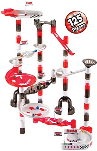 Marble Run Racing Set (125 Pieces) With Designer Marbles, Racing Action Pieces, & Tournament Board By Marble Genius #TOP1