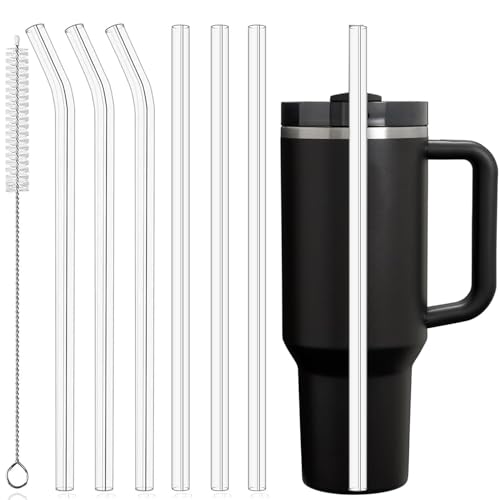 6-Pack 12 inch Replacement Straws for Stanley & Yeti 30oz-40oz Cup Tumbler, Food Grade Tritan Plastic Reusable Straws with Cleaning Brush, Clear Long Straw for Drinking Smoothie, Cocktails, Juice