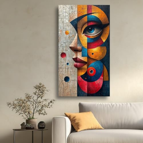 Impression d'art visage géométrique en toile abstraite colorée pour habiller un grand mur