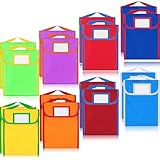 SilTriangle 16 Pcs Large Book Pouches Nylon Book Bags for Classroom Bulk with Clear Name Tag Pocket Stitch Handle Colorful Student Book Baggies Reading Material Supplies for School 11.81 x 14.96''