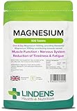 Lindens Magnesium 500mg, 500 Tablets - Reduces Tiredness & Fatigue, Supports Muscle & Nervous System Function - Bones & Teeth Health - UK Made, Vegan, GMP & Letterbox Friendly