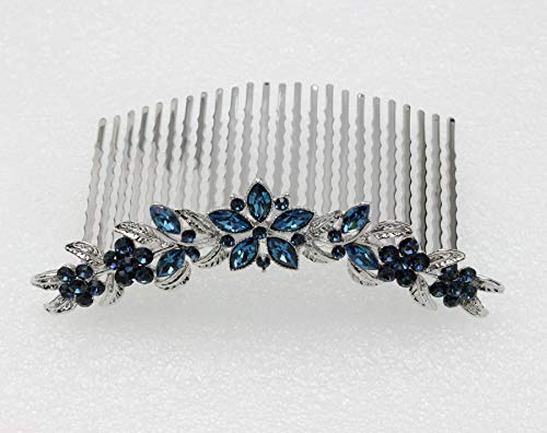 Peine para cabello con cristal floral azul marino miniatura 2