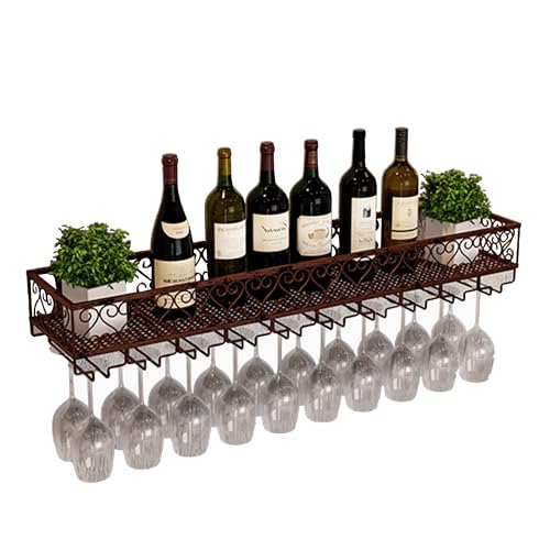 Support de verre à vin suspendu réglable et étagère de plafond rustique en métal pour bar