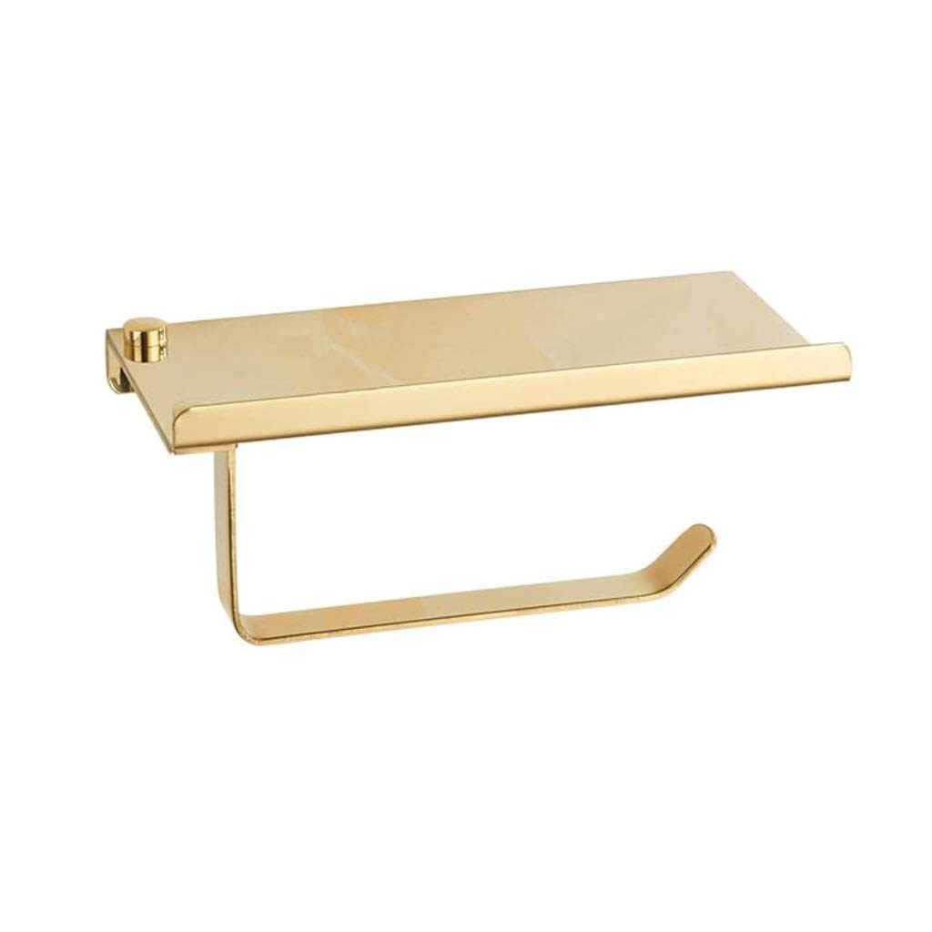 HLTYGWX Porta Carta igienica da Bagno in Ottone a Rotolo Singolo, Dispenser da Cucina, Appendiabiti Tradizionale, Montato a Parete, Oro