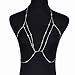 Bohemian Sexy Beads Shiny Luxury Rhinestone Bra Chest Long Body Chain Jewelry Pendant Cross Statement for Wedding Beach Bikini Accessories (Silver, Double-layered)