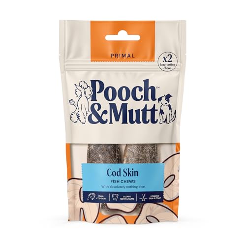 Pooch & Mutt - Bocadillo masticable de Piel de Bacalao para Perros de Larga duración para recompensar a los Perros, 90 g (2 bocadillos)