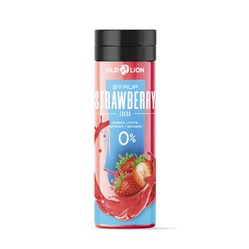 OLD LION Sirope Zero, Gran Sabor y Muy Bajo en Calorías Sin Grasas Sin Azúcar | Topping Ideal para Postres - 350 ml (Fresa)