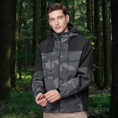 Men’s Water-Resistant Windproof Raincoat Lightweight Outdoor Windbreaker with Hood for Fall and Spring 6