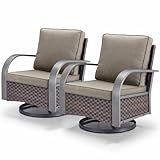 Outdoor Swivel Rocker Patio Chairs Set of 2, Heavy Duty Swivel Rocking Patio Chairs with Wide Metal Armrests, 2 Pieces Patio Furniture Wicker Glider Chairs Set with Removble Cushions for Sunroom Porch
