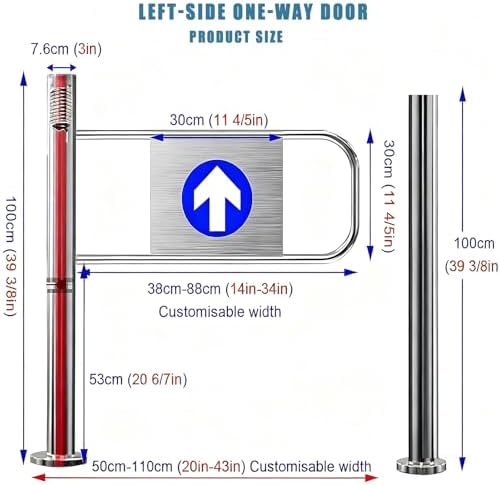 Stainless Steel Automatic Swing Gate for Supermarkets, Manual Pedestrian Access, Self-Closing 90° One-Way Entrance Door, Durable Industrial Fence (100cm/39.4in)