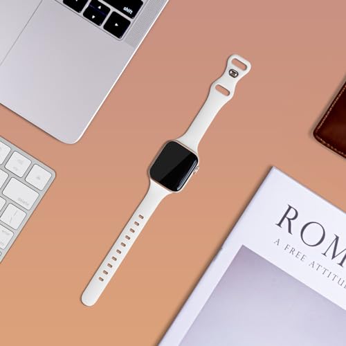 Image of Thin Silicone Band Compatible with Apple Watch 41mm 38mm 40mm 46mm 45mm 42mm 44mm, Slim Narrow Replacement Sport Strap Wristband for iWatch Series 11 10 9 8 7 6 5 4 SE Ultra 3 2 1 Women Men