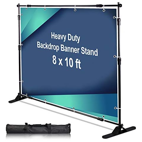 AkTop 10 x 8 ft Heavy Duty Backdrop Banner Stand Kit, Adjustable Photography Step and Repeat Stand for Parties, Portable Trade Show Photo Booth Background with Carrying Bag Cover
