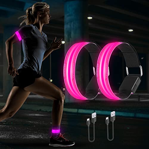 Lot de 2 bracelets LED USB réfléchissants à LED - Pour la course à pied, le jogging, la randonnée et les sports de plein air (rose, 2 pièces) Cover