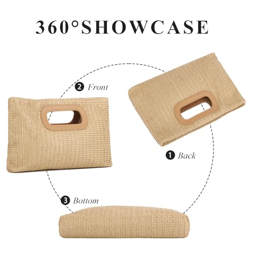 Image of Fecialy Straw Clutch Top Handle Clutch Handbags for Women Raffia Evening Bag Woven Beach Summer Bag Crossbody Purse