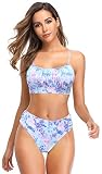 SHEKINI Damen Bikini Set Bandeau Verstellbar Bikinioberteil Elegant Zweiteiliger Badeanzug mit High Waist Bauchweg Triangel Bikinihose Bademode (XL, B-tie Dye)