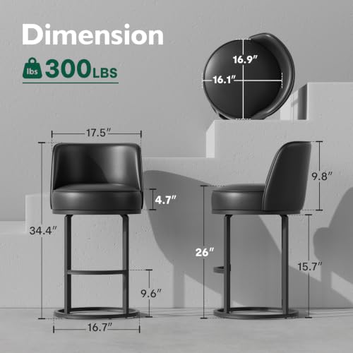 Image of Ollega 26 inch Black Counter Height Bar Stools Set of 2, Anti-Pinch Swivel
