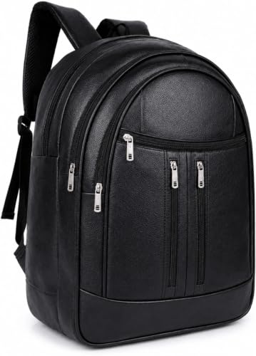 Image of Premium 40L Laptop Backpack for Men & Women | Faux Leather Office, Travel & College Bag with Padded Laptop Compartment & Organizer Pocket