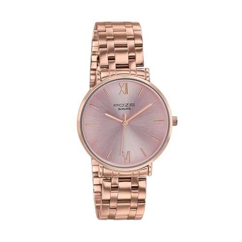 Image of Sonata Poze 9 with Quartz Analog Pink Dial IPRG Strap Watch for Women - SP80183WM01W