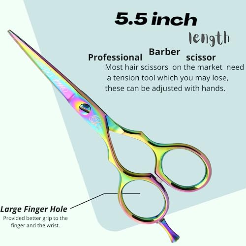 Wishbeauty Professional Sharp Left Hand Barber Scissors 5.5” Lefty Hair Cutting Scissors,Hairdresser Scissors Salon Haircut Scissors Hair Shears for Women Men (Rainbow 5.5" Lefty) - Image 2