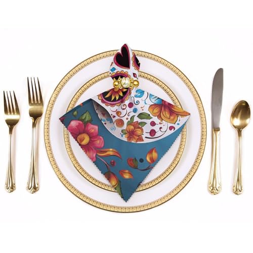 Servilletas de tela coloridas con diseño calavera azúcar, pack 4 miniatura 3