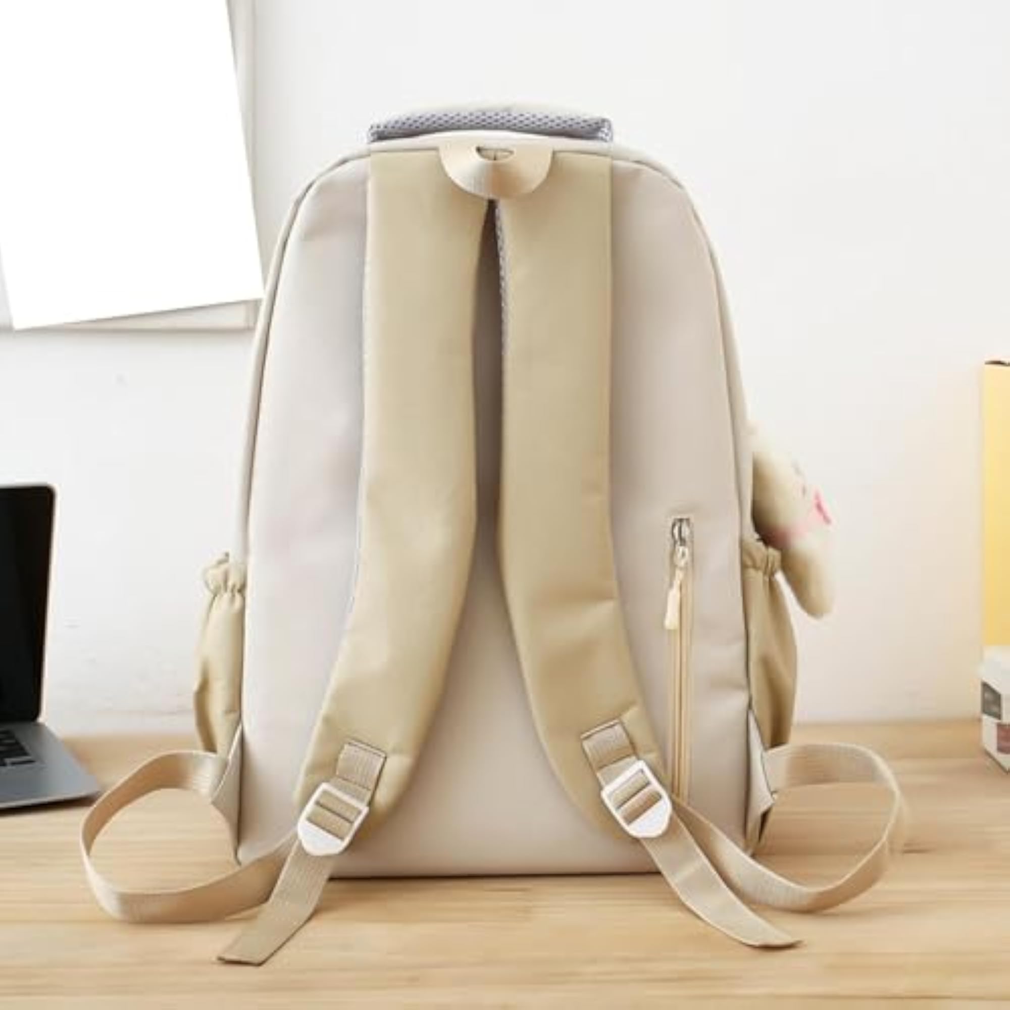 Canvas School Bags Set with Pencil Pouch, Beige