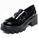 SHOOVA Platform Loafers for Women, Comfortable Slip-On Chunky Shoes for Casual Outfits, Work Office, Daily Wear Black