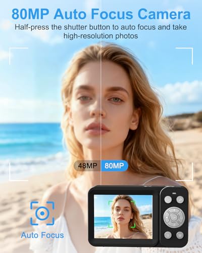 Image of 5K Digital Camera, 80MP Dual Screen Autofocus Vlogging Camera, 18X Zoom Point and Shoot Camera for Photography, Flash, 32GB Card, 2 Batteries, Compact Camera for Teens Adults (Black)