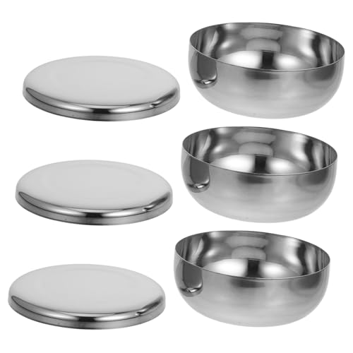 LOLIPPYY 3 piezas Cuencos de Acero Inoxidable Grueso con Tapa Bol Pequeño para Sopa Ensalada y Arroz Doble para Almacenamiento de Alimentos Apto para Hogar Restaurante y Hotel