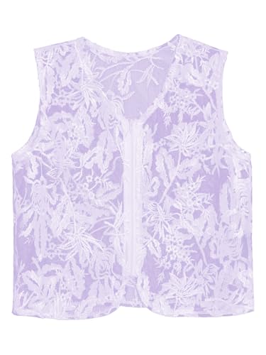 Kids Unisex Retro Dance Waistcoat Mesh Floral Lace Zip Front Vest Hippie Cardigan