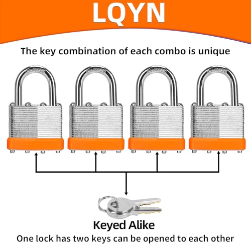 Image of Padlocks with Same Key, LQYN 24 Pcs Laminated Keyed Padlock (1-9 /16 inch, 40mm), Keyed Alike Locks, Normal Shackle, for Storage Locker, Hasp Latch, Toolbox, Sheds