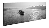 Crucero por el Danubio panorámico 100 x 50 cm efecto: negro/blanco como lienzo, diseño listo enmarcado sobre marco de madera auténtica, impresión digital de alta calidad con marco