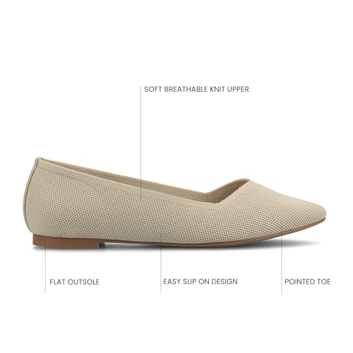 Journee Collection Womens Minnah Knit Ballet Dress Flats Slip On Pointed Toe Cushioned Fashion Ballerina Shoe Taupe 8.5 Medium WOMENS US3