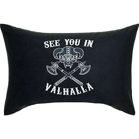 Cojín EXPRESS-STICKEREI See you in Valhalla (40 x 60 cm) diseño vikingo nórdico negro Cover