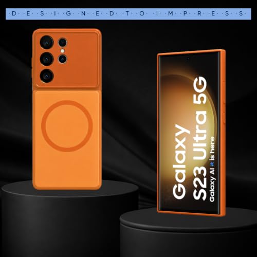 Image of SHINESTAR Luxury Matte Glass Magnetic Phone Case for Samsung Galaxy S23 Ultra 5G| Wireless Charging Support | Camera Lens Protection | Shockproof Slim Protective Back Cover | Orange