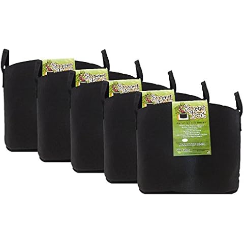 Smart Pot Soft-Sided Fabric Garden Plant Container Aeration Planter Pots with Strap Handles, 15 Gallon, 5 Pack, Black Cover
