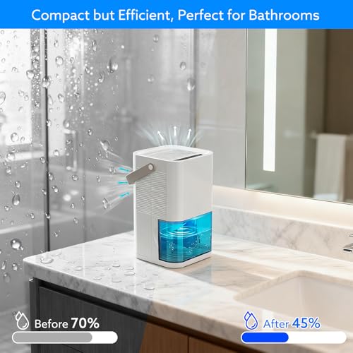 Image of Litever Dehumidifier Dual Core Small Quiet for Bathroom RV Bedroom | Portable, Auto Shut OFF, 57OZ Water Tank. Delay-Off Timer and Ambient Light. Perfect for Small Basement RV Camper Closet
