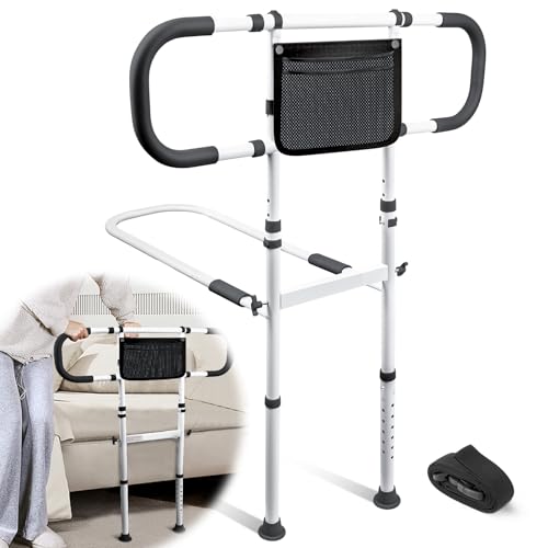 AMOVO Bed Rails for Elderly Adults Safety Bed Guard Rails for Seniors Extended Handle Bed Assist Rail with Storage Pouch, Stable Bedside Cane Support Bar Grab, Fit King Queen Full Twin