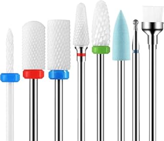 PAIRIER 8pcs Ceramic Nail Drill Bits Sets Efile Cuticle Nail Bits 3/32" Professional Electric Diamond Tungsten Carbide Nail Drill Bits Kit for Manicure Pedicure Home Use Great Gift (White)