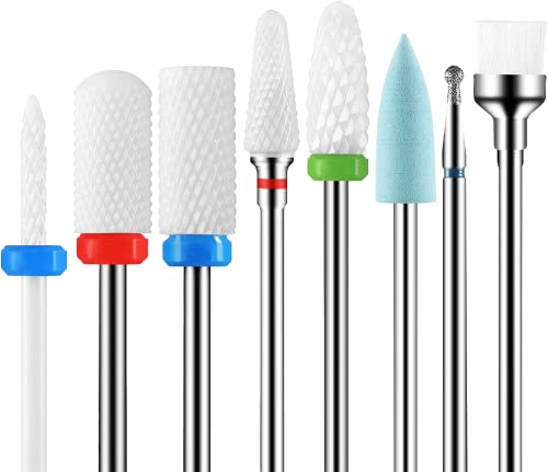 PAIRIER 8 PCS Embout Ponceuse Ongles Céramique Forets à Ongles Supprimer Gel Acrylique de Diamant Foret À Ongles Outils pour Manucure Pédicure Accueil Utiliser Cover
