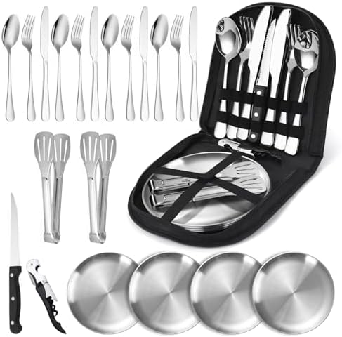 Set de Couvert Camping Vaisselle pour 4 personnes, 21 Pièces en A...