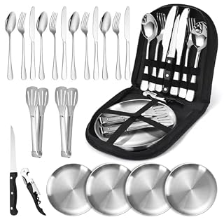SRJEQC set de couverts camping inox 4 personnes, 21 pièces