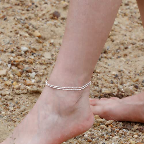 Tasiso Ankle Bracelets For Women Silver Layered Beaded Anklets Dainty Double Chain Anklet Bracelet Summer Beach Foot Chain Jewelry Gifts 8.3" #TOP1