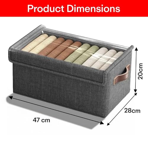 Image of HomeCloud Foldable Cloth Basket for Storage with Metal Frame and Handles, Clothes Organizer for Wardrobe, Clothing Storage Solutions (Dark Grey, Set of 2)