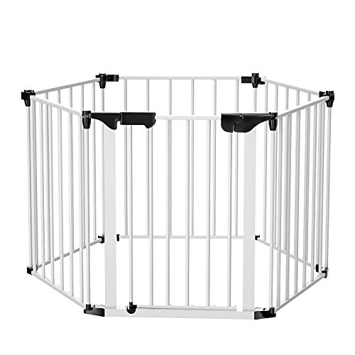 Bammax Parque Infantil Bebe Extensible, Parque de Juegos Niños Plegable, Vallas Infantiles Metalicas, Parque para Perros, Centro de Actividades Bebe Interior o Exterior, Blanca